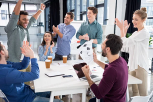 A team photo or an image depicting a diverse group of professionals collaborating